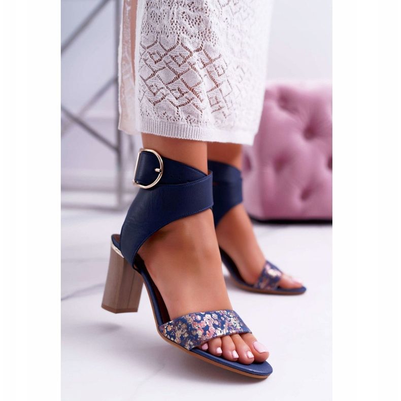 Kožené dámské sandály Maciejka na podpatku Navy Blue 03597 námořnická modř 1