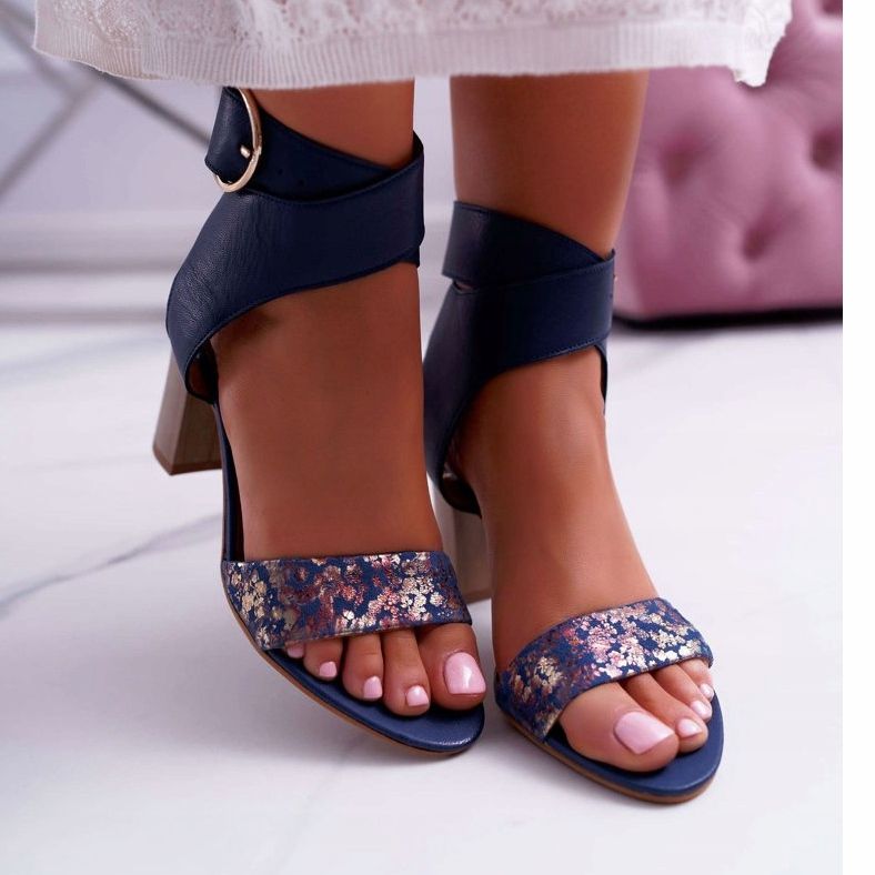 Kožené dámské sandály Maciejka na podpatku Navy Blue 03597 námořnická modř 2