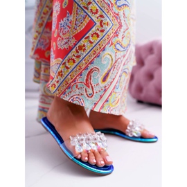 Dámské pantofle s kubickým zirkonem Lu Boo Petrol Blue Mediana modrý 2