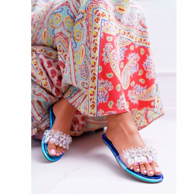 Dámské pantofle s kubickým zirkonem Lu Boo Petrol Blue Mediana modrý 1