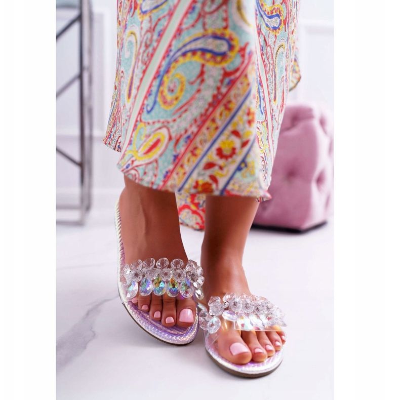 Dámské pantofle s kubickým zirkonem Lu Boo Petrol Silver Mediana šedá 2