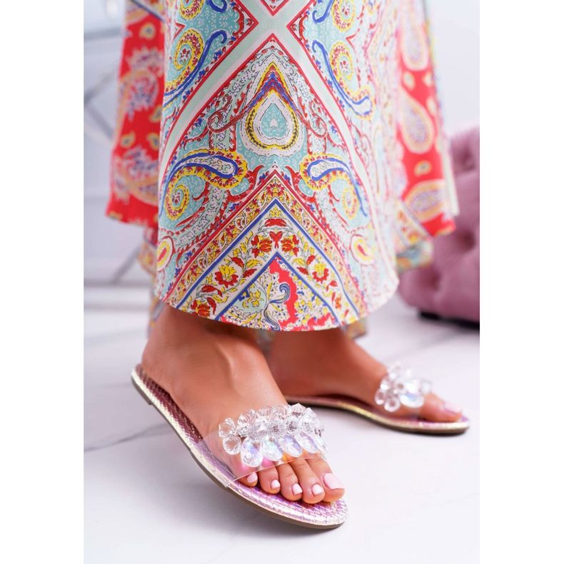 Dámské pantofle s kubickým zirkonem Lu Boo Petrol Pink Mediana růžový 1