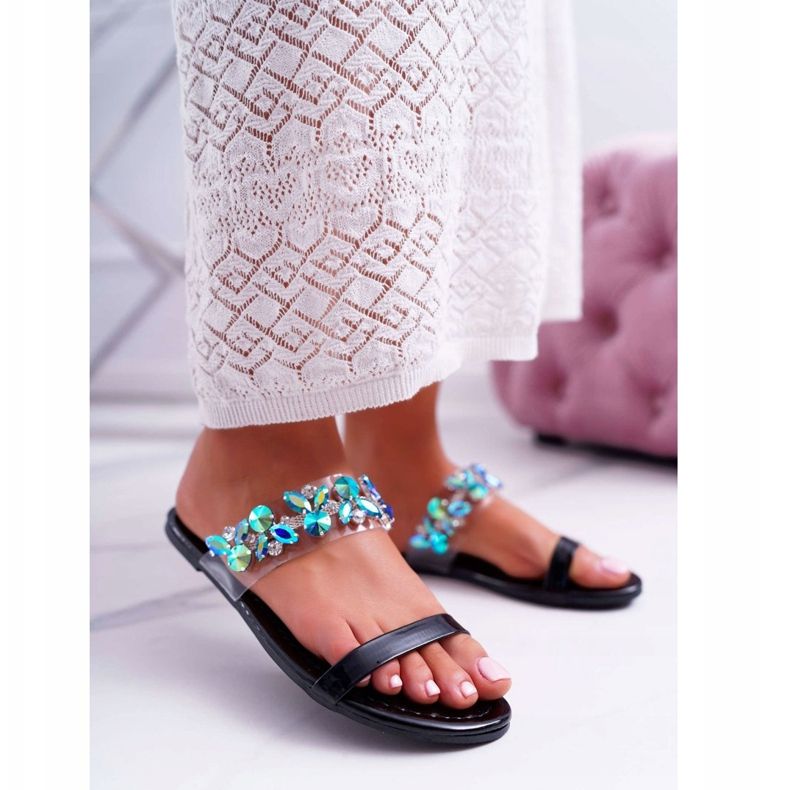 Dámské pantofle Lu Boo Elegantní s černým elementárním kubickým zirkonem černá 1