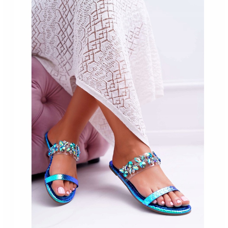 Dámské pantofle Lu Boo Elegantní s kubickým zirkonem modrá Elementary modrý 1