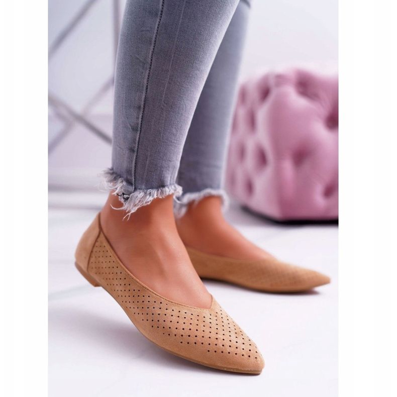 Dámské balerínky Lu Boo prolamované velbloudí dezert hnědý 1