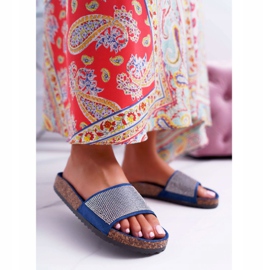 PS1 Dámské pantofle na korku s tmavě modrými krystaly námořnická modrá 1