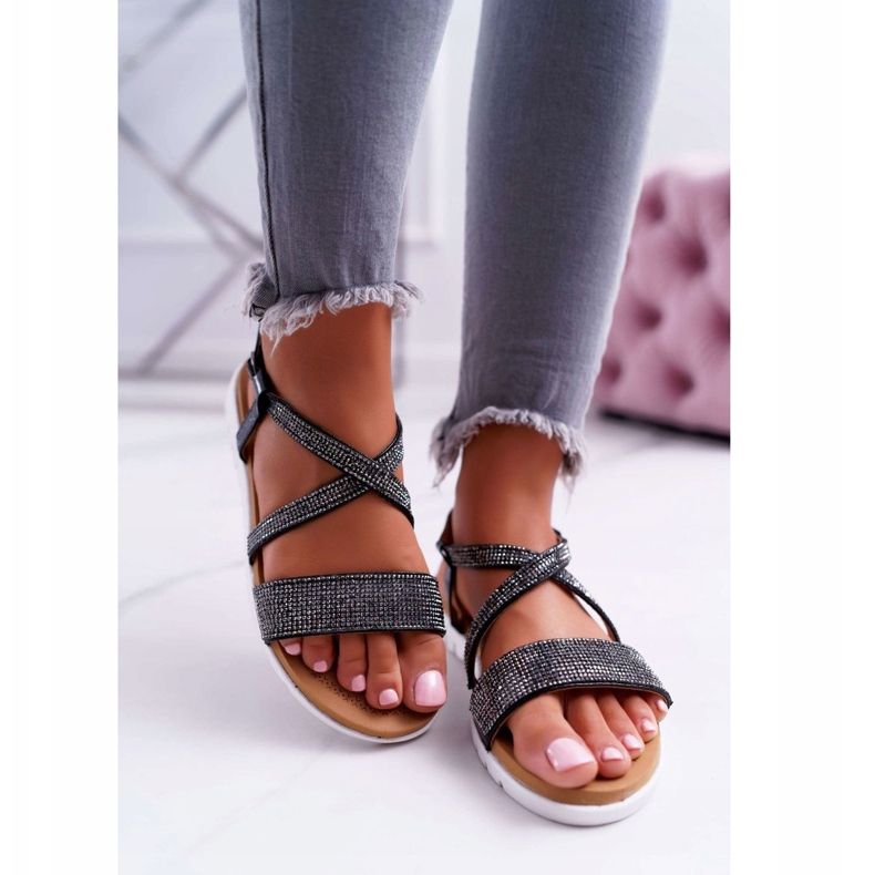 Dámské sandály Lu Boo s kubickým zirkonem 406-5 Black Stella černá 2