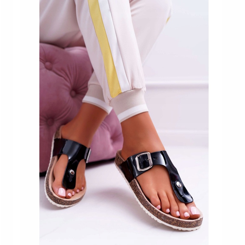 SEA Dámské pantofle Žabky na černé lakované černé paletě černá 1