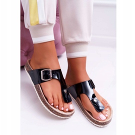 SEA Dámské pantofle Žabky na černé lakované černé paletě černá 2