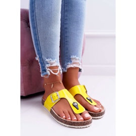 SEA Dámské pantofle Žabky na zátkách, lakovaná žlutá paleta 2