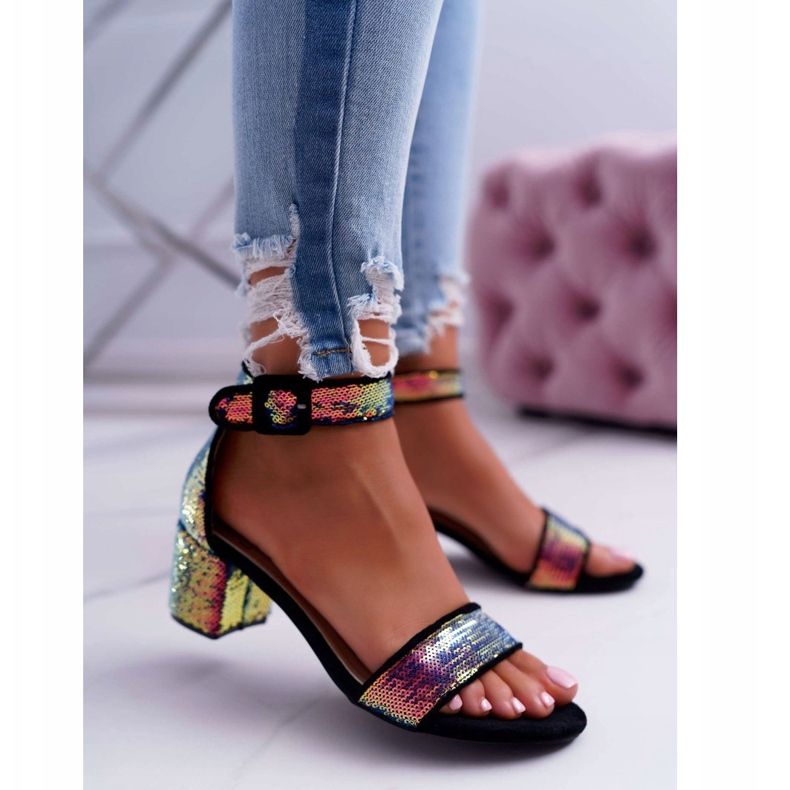 Dámské sandály na vysokém podpatku Lu Boo Iridescent Sequins Black Tindal černá 2