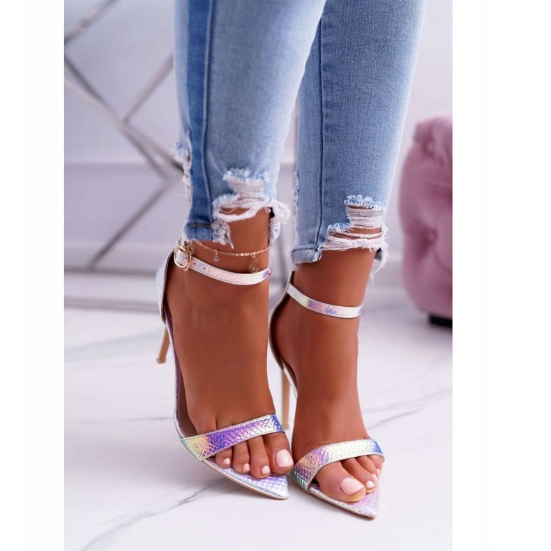 Dámské sandály na vysokém podpatku Lu Boo Opalescent Gasoline Debbi vícebarevný růžový 2