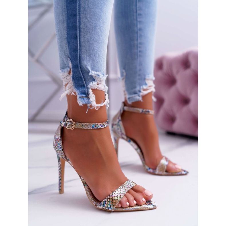 Dámské sandály na vysokém podpatku Lu Boo Snake Beige Ramann béžový vícebarevný 1
