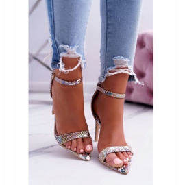 Dámské sandály na vysokém podpatku Lu Boo Snake Beige Ramann béžový vícebarevný 2