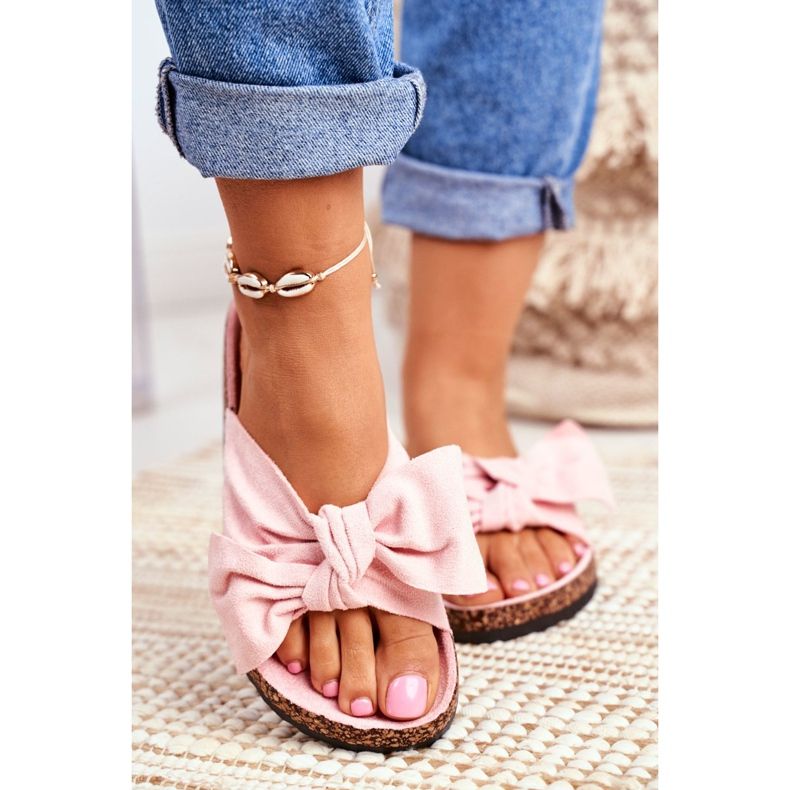 BUGO Dámské pantofle na korkové mašličce pudrové růžové Wendy růžový 2