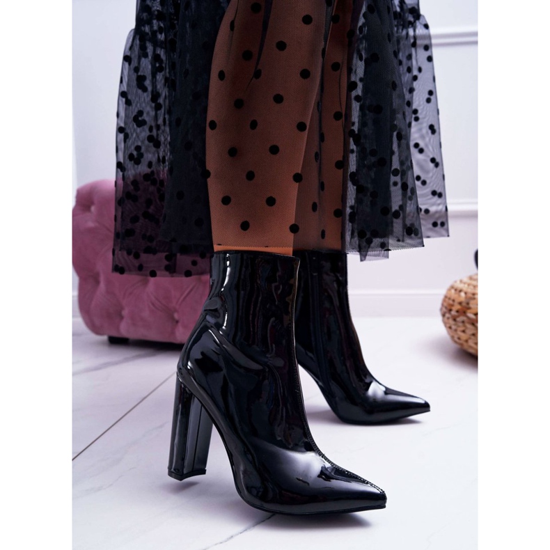 SEA Dámské boty na vysokém podpatku lakované černou Demens černá 1