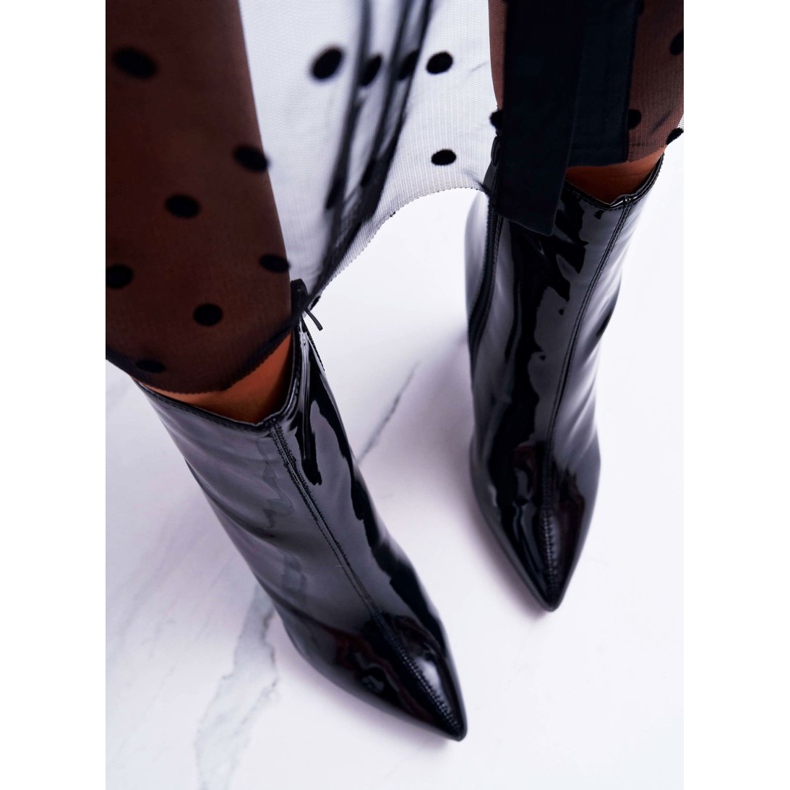 SEA Dámské boty na vysokém podpatku lakované černou Demens černá 2