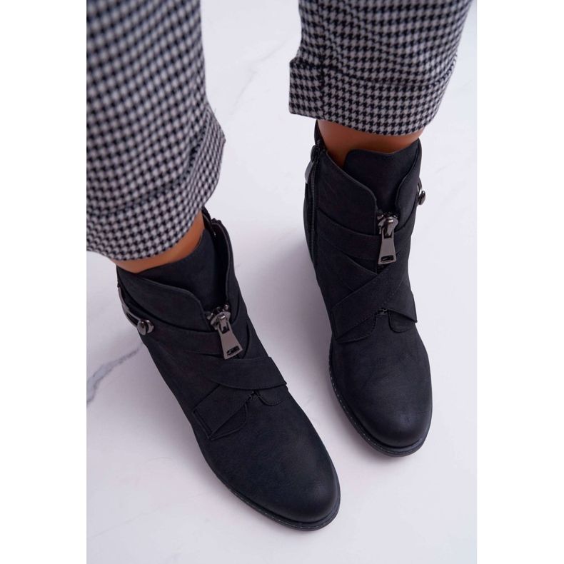 Vinceza Dámské kozačky na podpatku semišové černé odvážné černá 2