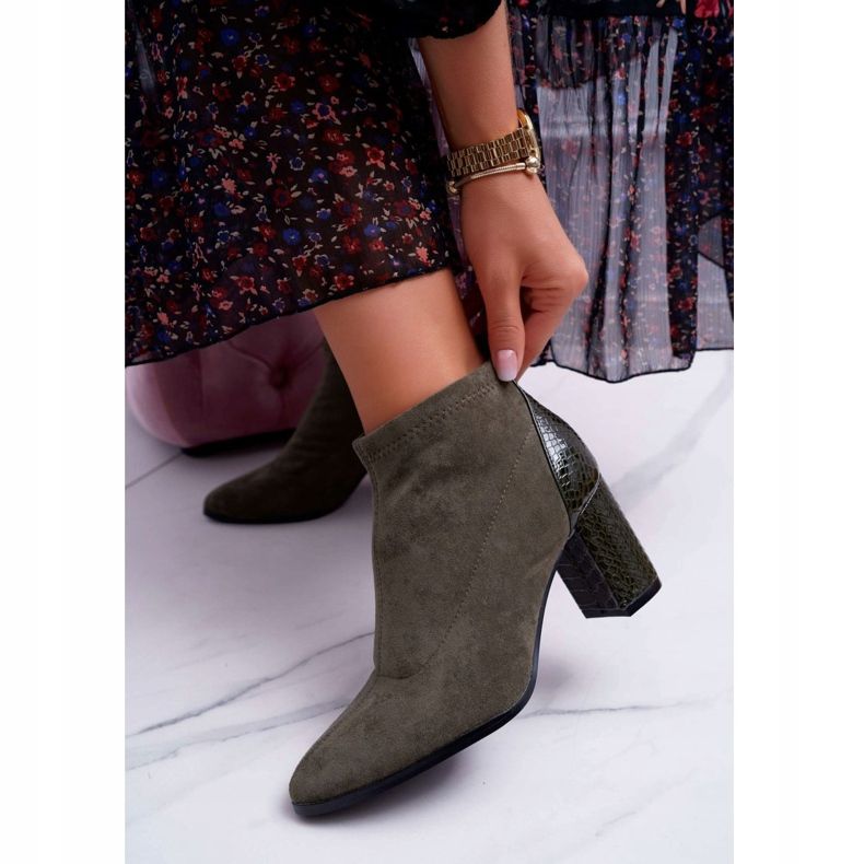 S.Barski Dámské semišové kozačky na vysokém podpatku Khaki Ferrous 2