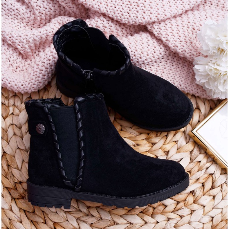 POPA Dětské černé kozačky na podpatku Sicarro černá 1