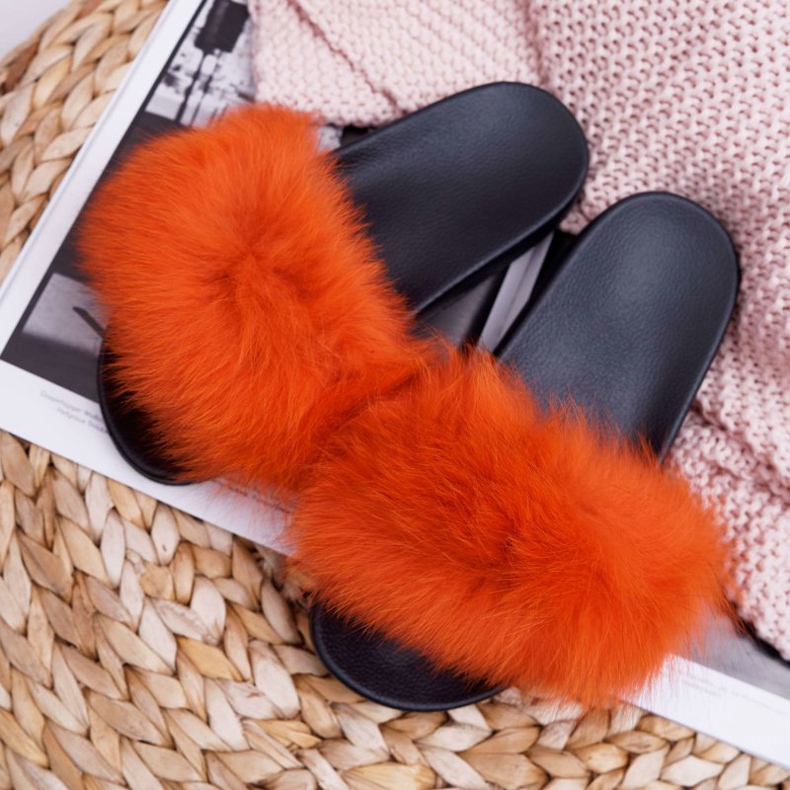 Dámské pantofle s přírodní kožešinou pomeranč Naturis pomerančový 1