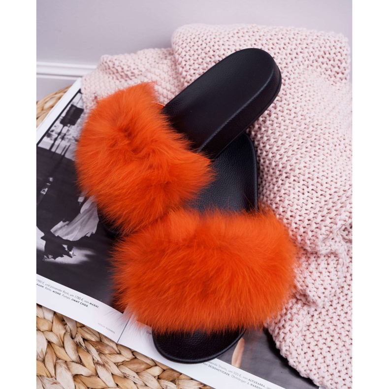 Dámské pantofle s přírodní kožešinou pomeranč Naturis oranžový 2