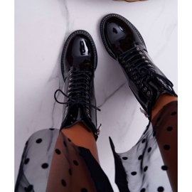 Dámské boty lakované na podpatku černé nálepky černá 2