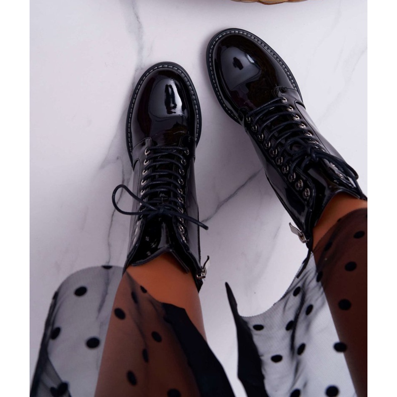 Dámské boty lakované na podpatku černé nálepky černá 2