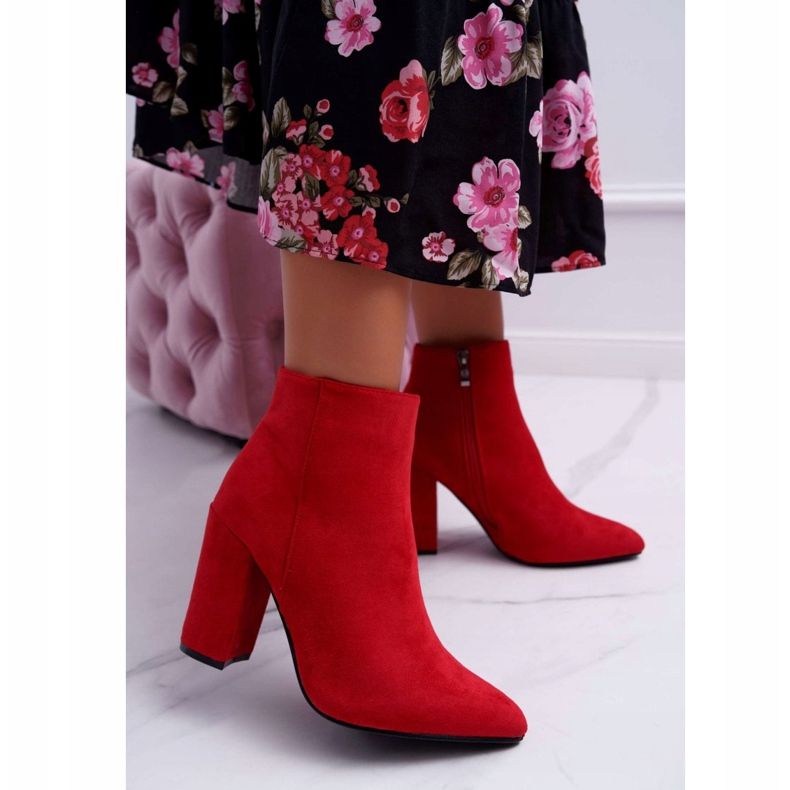 FW1 Dámské kozačky na podpatku Suede Red Sharks červený 1