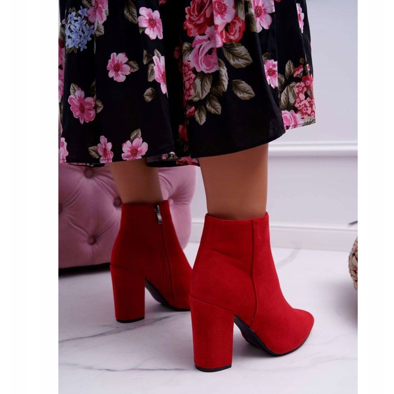 FW1 Dámské kozačky na podpatku Suede Red Sharks červený 2
