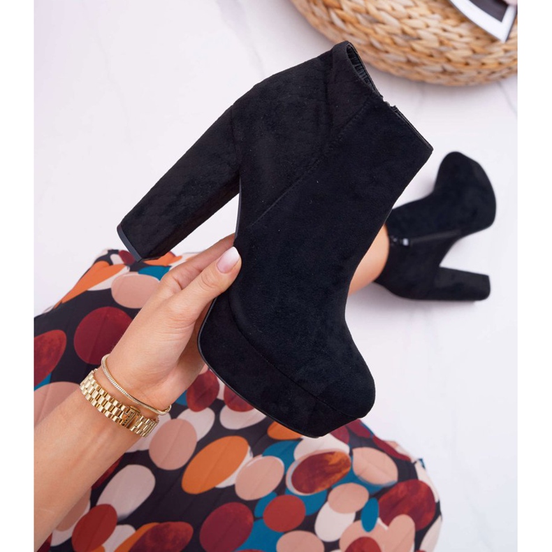 ADY Dámské kozačky na podpatku a platformě semišové černé Celinne černá 2