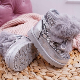 FRROCK Dětské sněhule s kožešinou Silver Minnie Mouse šedá 1