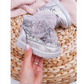 FRROCK Dětské sněhule s kožešinou Silver Minnie Mouse šedá 2