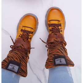 Dámské kozačky kožené Maciejka žluté 04218 hnědý žlutá 2