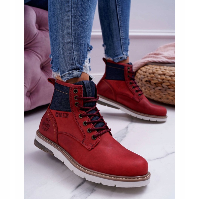 Dámské boty Trappers Big Star Leather Burgundy EE274006 červený 1