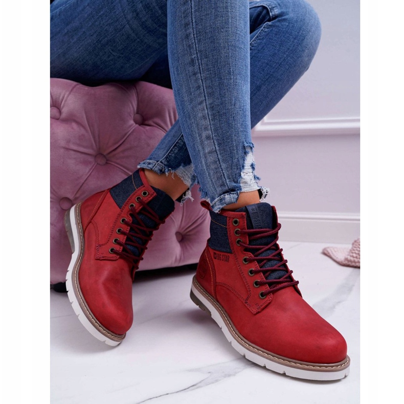 Dámské boty Trappers Big Star Leather Burgundy EE274006 červený 2