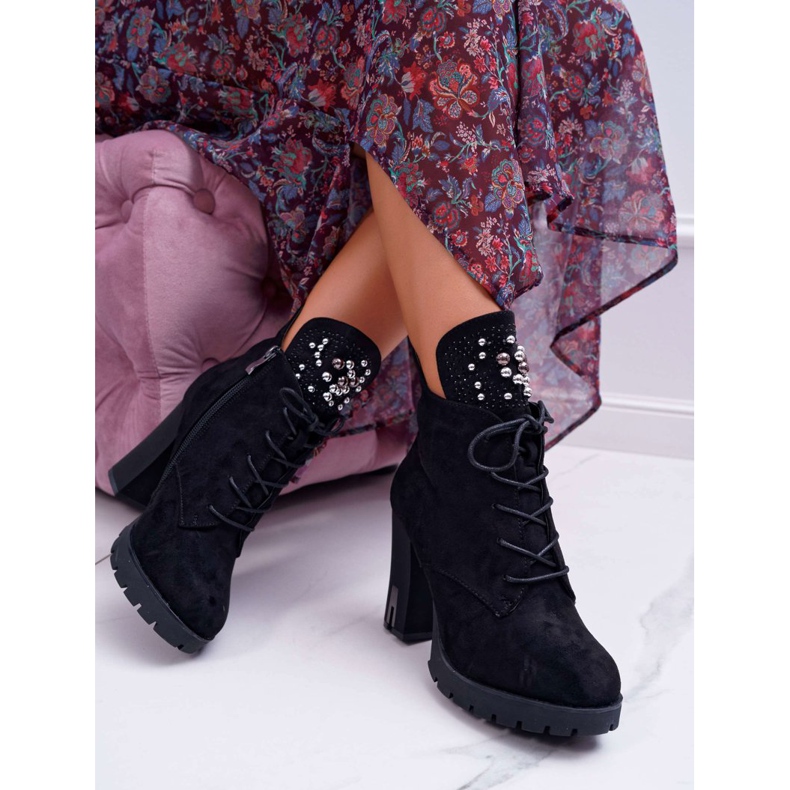 EVE Dámské kozačky na podpatku a semišové platformě Black Fieste černá 2