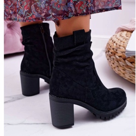 FB2 Dámské kozačky na podpatku semišové černé Celma černá 2