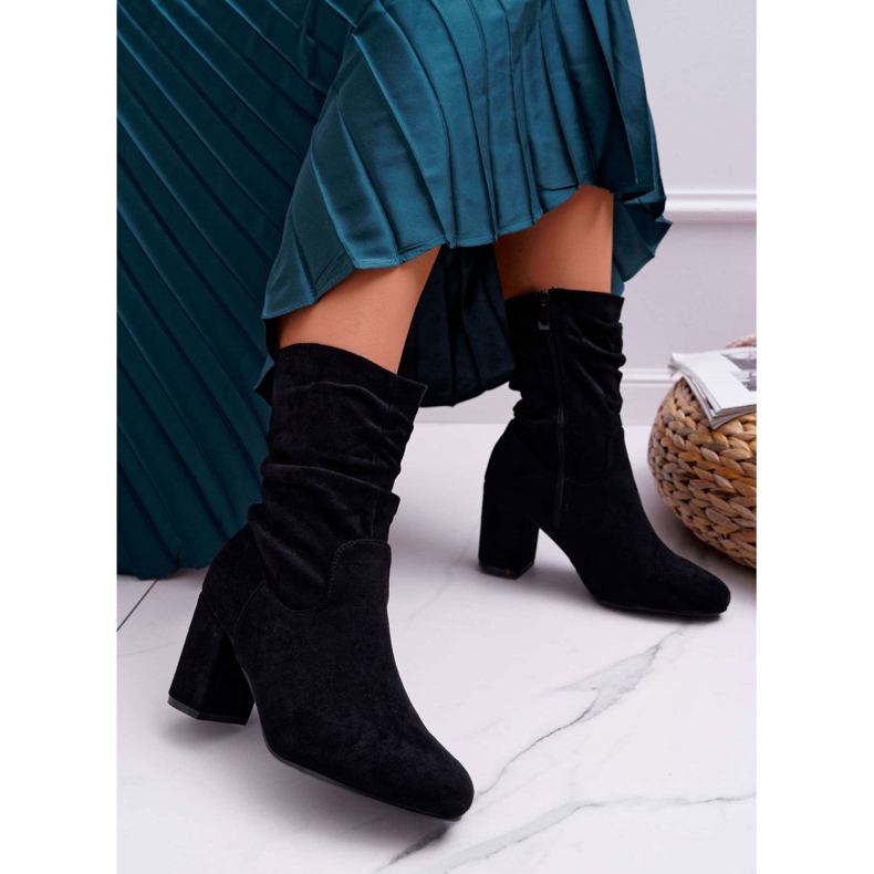 FRJ Dámské kozačky na podpatku semiš černé nekonečné černá 1