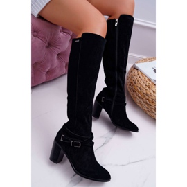 Dámské kozačky na podpatku semiš Big Star EE274520 černá 2