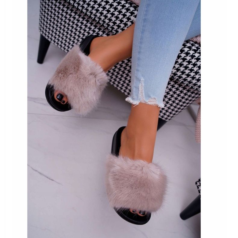 PS1 Dámské béžové pantofle s kožešinou NiceFur béžový 2