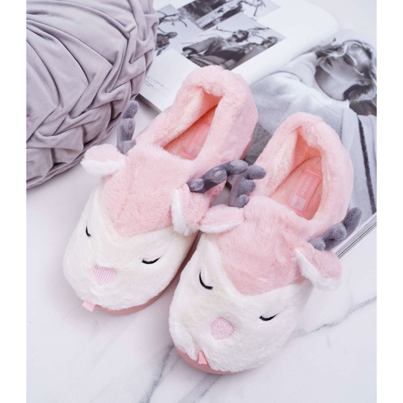 BUGO Dámské pantofle s kožešinou, soby, sobí růže růžový 1