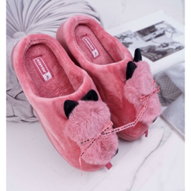 BUGO Dámské pantofle s kožešinovým kotětem Červená kočička červené 1