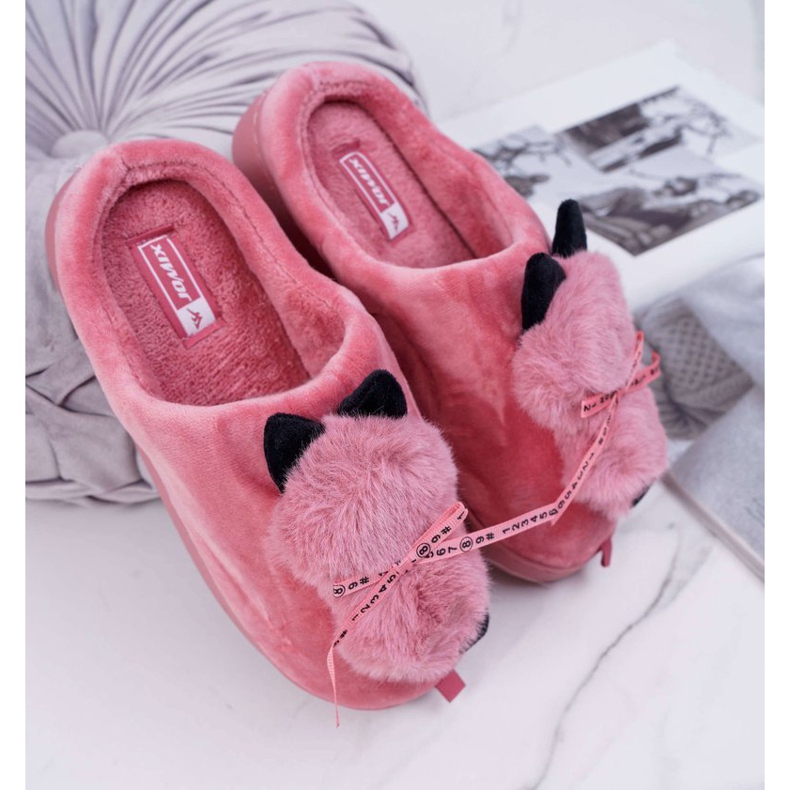 BUGO Dámské pantofle s kožešinovým kotětem Červená kočička červené 1