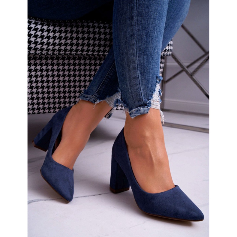 SEA Dámské lodičky na podpatku semišově modrá Florena námořnická modrá 2