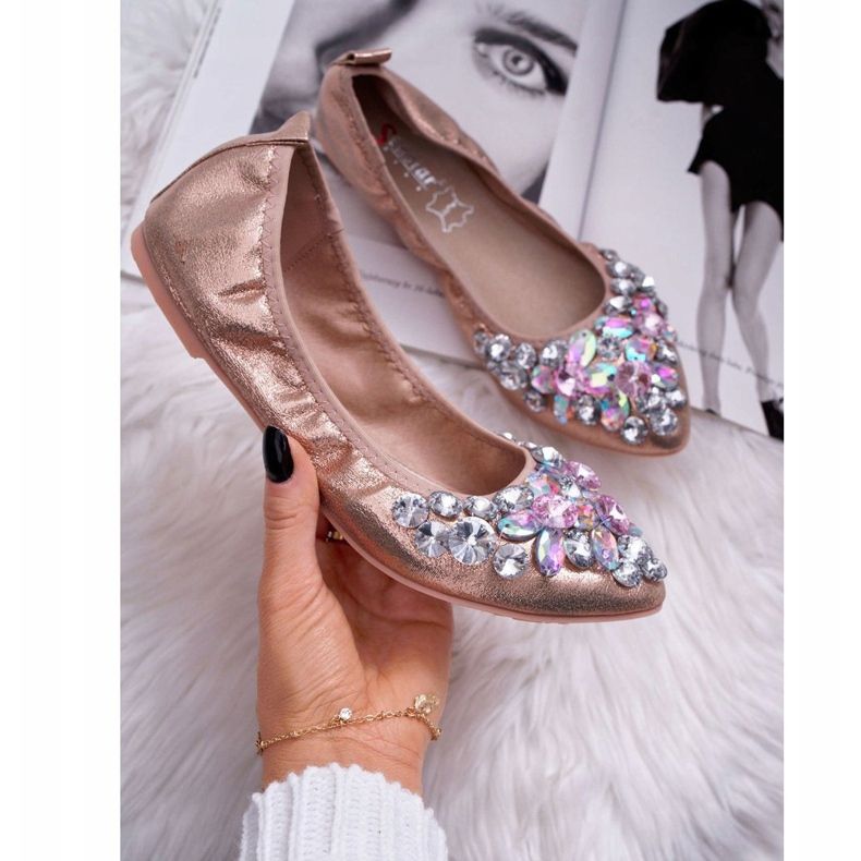 PS1 Dámské balerínky s kamínky Rose Gold Crystal růžový 1 PS1 Dámské balerínky s kamínky Rose Gold Crystal růžový 1