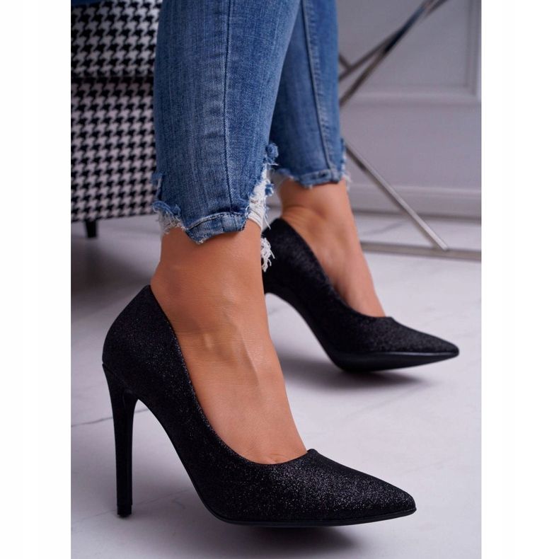 PS1 Dámské vysoké podpatky Glitter Black Vivien černá 1