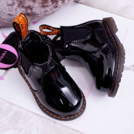 FRROCK Dětské boty zateplené na zip lakované černé Gustro černá 2