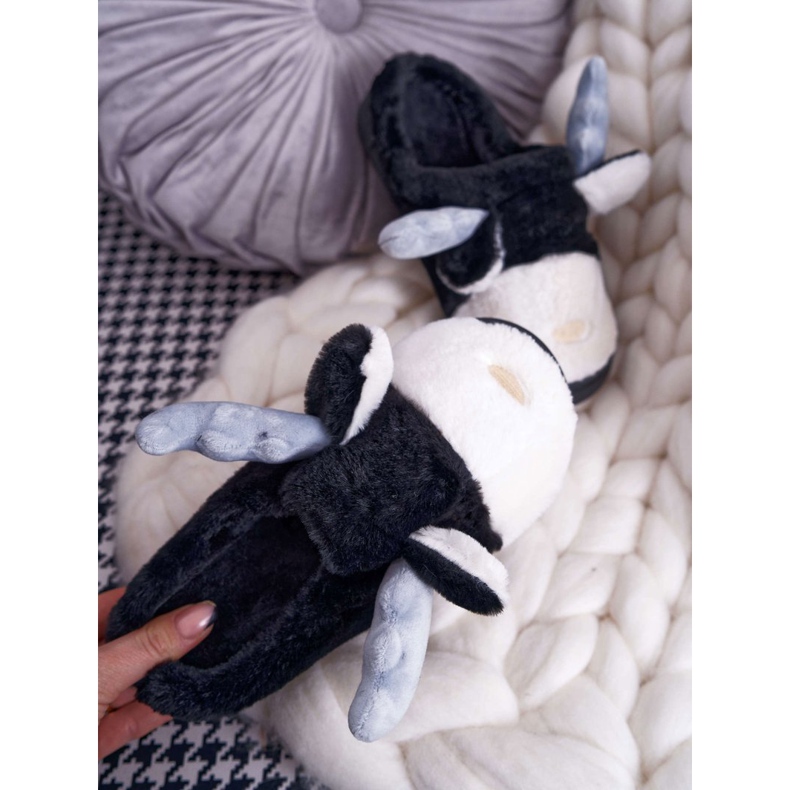 FRID Dámské pantofle s kožešinou černé sobí deff černá 2