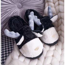 FRID Dámské pantofle s kožešinou černé sobí deff černá 1